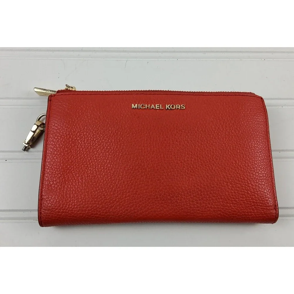 Michael Kors MK Pebbled Leather Double Zip Snap Wallet Wristlet Clutch